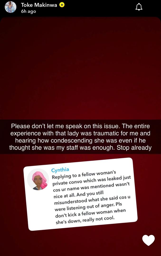 Toke Makinwa responds after being berated for lashing out at Sandra Edoho